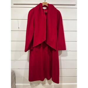 Vintage Casual Corner Womens Wool Coat Red with Scarf - Size Large